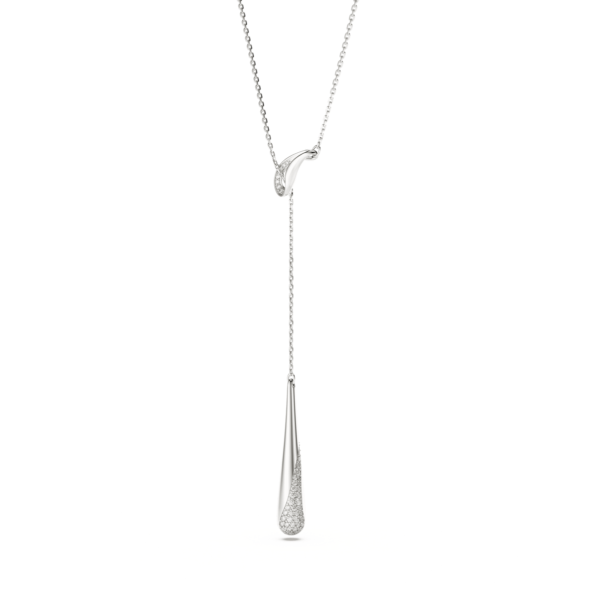 A sparkling Swarovski Classica Y pendant necklace, crafted in sterling silver with a round-cut white stone, suspended from a fine chain and showcased against a plain white background.