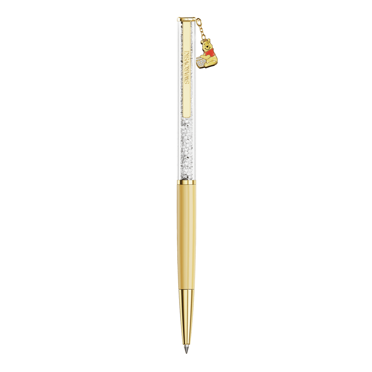 Experience a touch of Disney magic in your writing with the Swarovski Crystalline ballpoint pen featuring yellow lacquer, gold-tone plating, and a clear section filled with crystals, complete with a charming Winnie the Pooh accent.