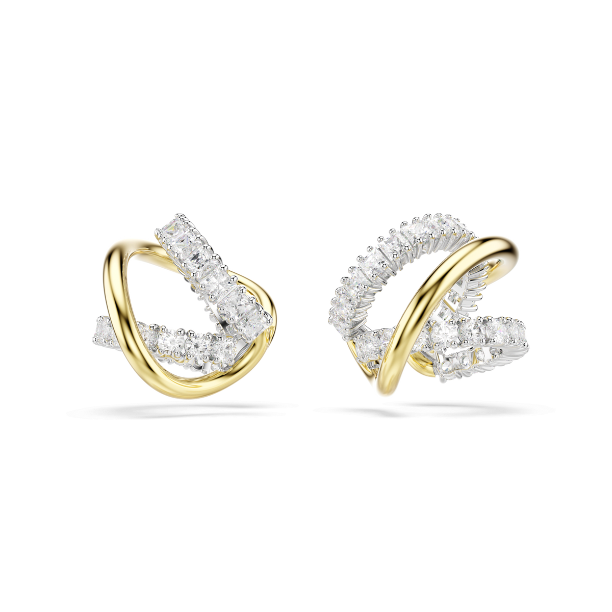 Discover the Swarovski Hyperbola ear cuffs by Swarovski—featuring a striking mixed metal finish and white mixed-cut Swarovski Zirconia, these modern earrings showcase interlocking loops and sparkling rows of stones, perfect for elevating your personal style.
