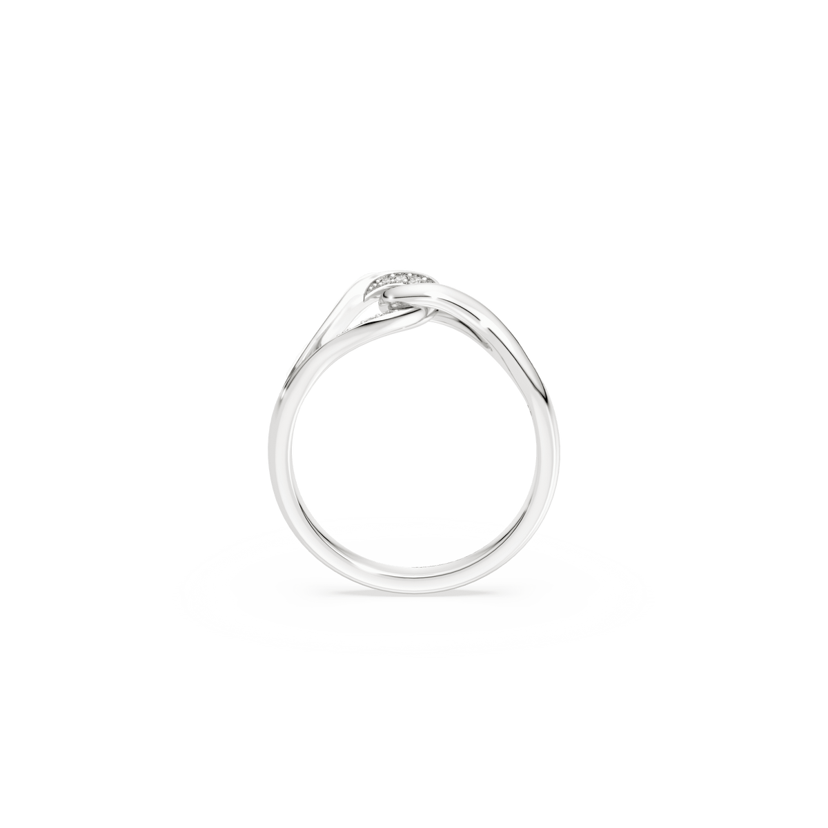 A Swarovski Classica ring featuring an interlocking round-cut design in sterling silver, showcased from the side against a plain white background.
