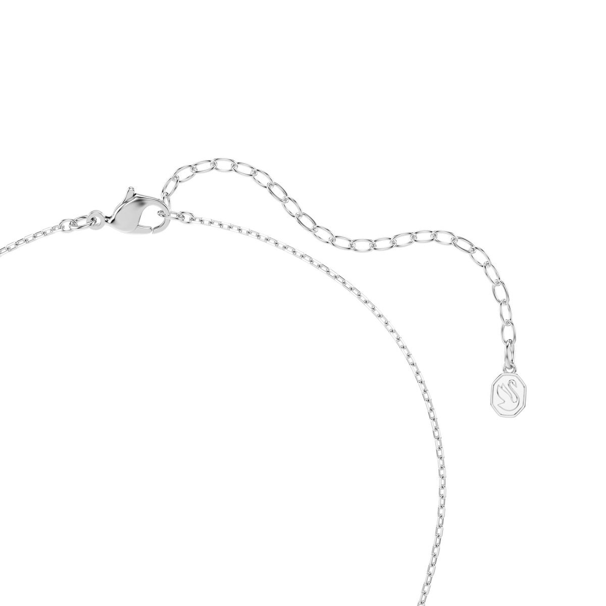 A close-up of the Swarovski Ariana Grande x Swarovski set bracelet, featuring mixed cuts in multicolored stones on a rhodium plated chain with a lobster clasp and an adjustable extension ending in a small round “S” charm.