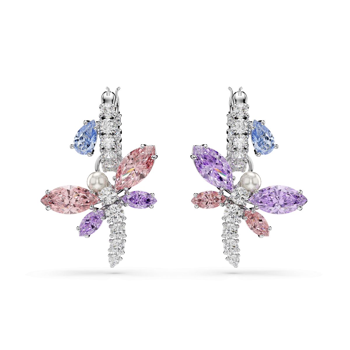 Introducing the Swarovski Ariana Grande x Swarovski drop earrings, featuring a whimsical dragonfly design with a mix of colorful gemstones in pink, purple, and blue tones. Accented by sparkling Swarovski Zirconia and set in elegant rhodium-plated metal, these multicolored earrings capture radiant charm and dazzling brilliance—a playful yet sophisticated statement from Swarovski.