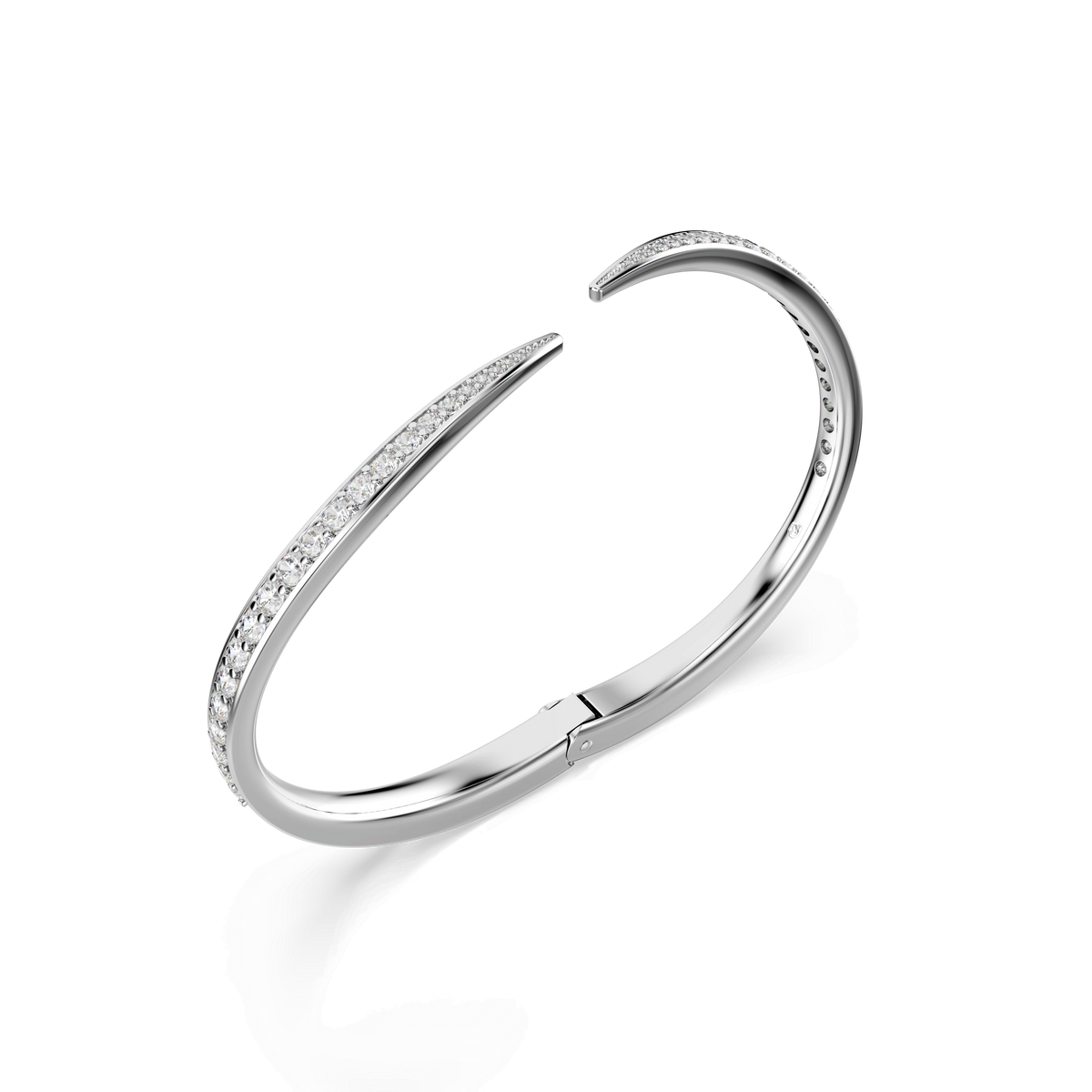 The Swarovski Vienna bangle, featuring round-cut Swarovski Zirconia and the iconic swan motif, is crafted in a rhodium-plated finish with sparkling white accents and showcased against a white background.