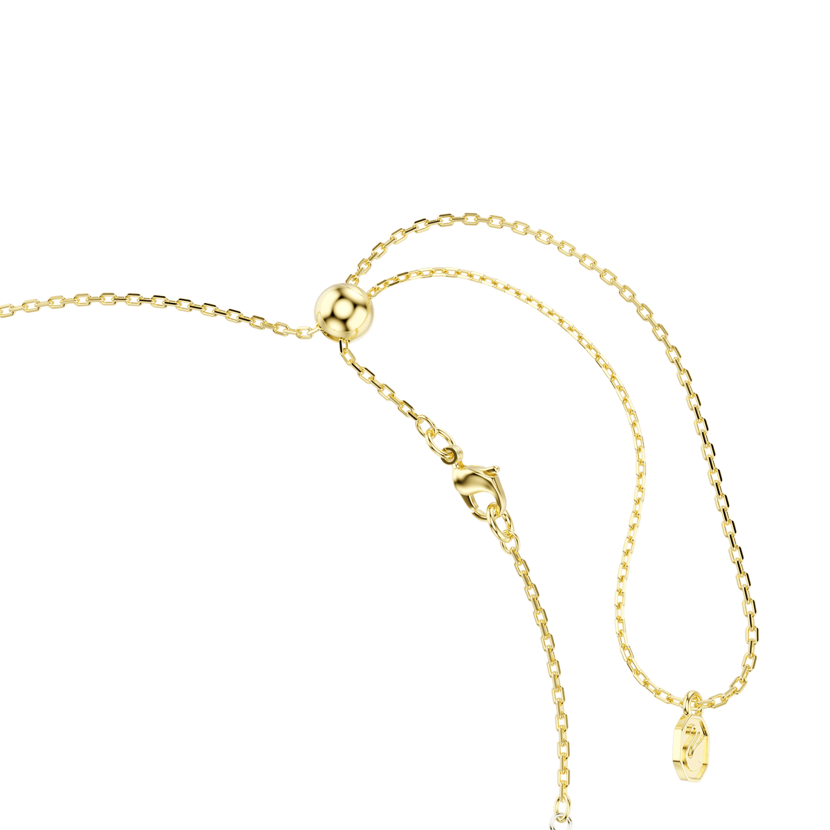 A delicate Swarovski Hyperbola Y necklace, featuring a mixed metal finish and a shimmering round-cut knot pendant adorned with sparkling Swarovski Zirconia, is displayed against a plain white background.