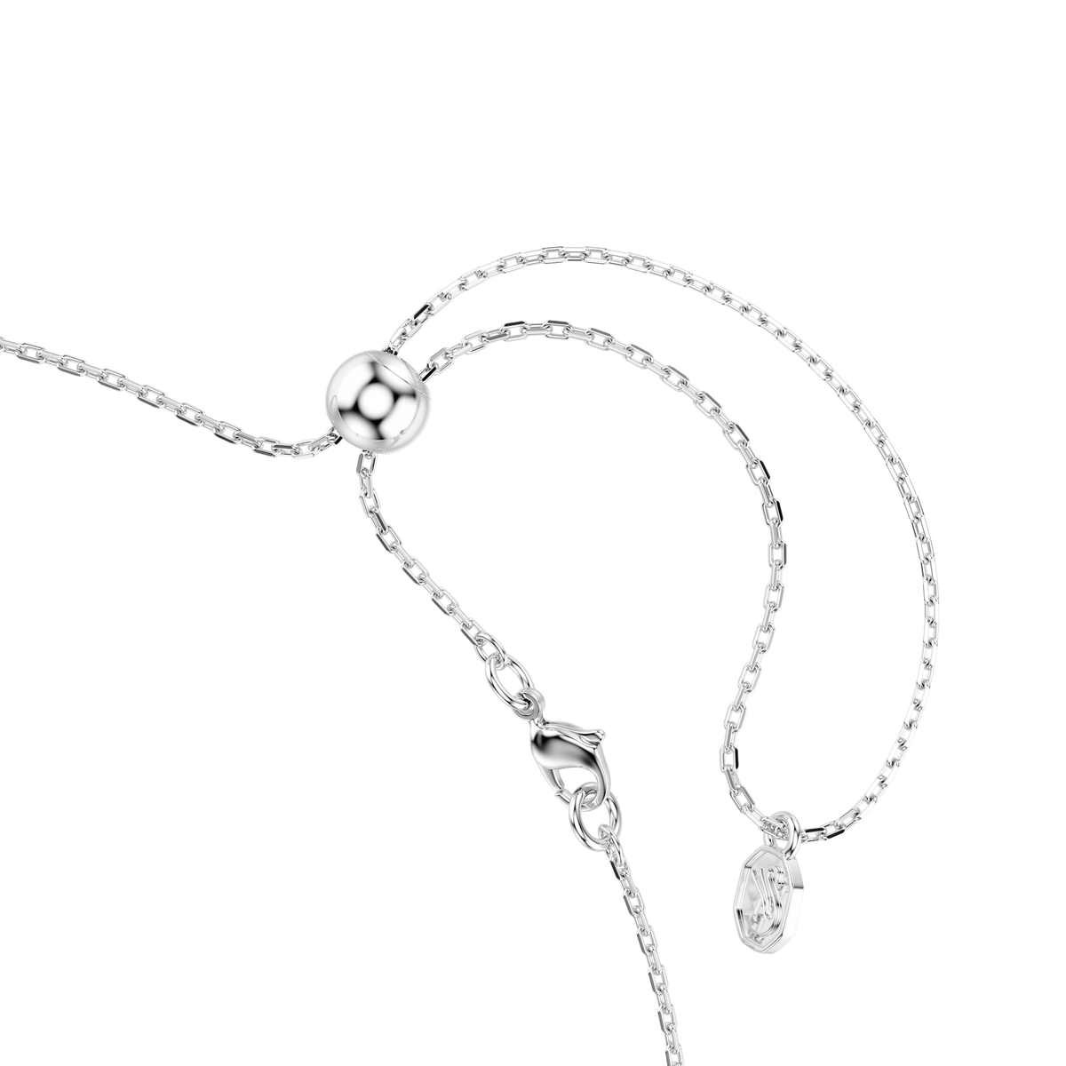 A stunning Swarovski Matrix necklace, showcasing a round cut pendant with an intricate helix-inspired design, crafted in white rhodium plating and elegantly displayed against a white background.