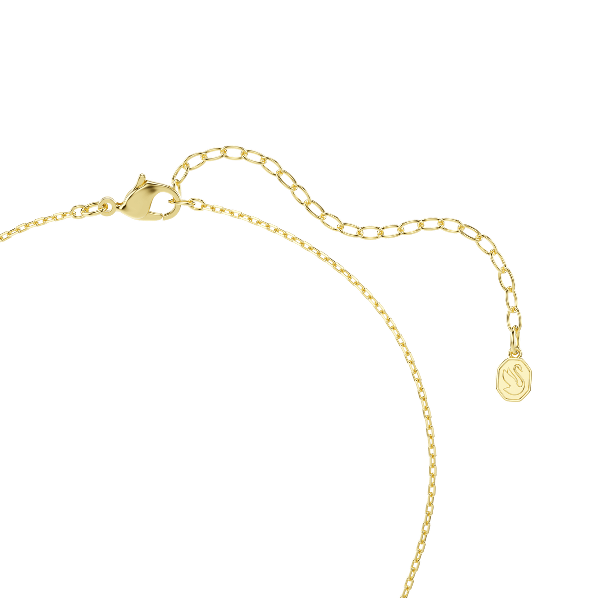Experience timeless elegance with the Swarovski Swan pendant necklace, featuring a delicate 18K gold-finished chain secured by a lobster clasp and an adjustable extension ending in a small gold tag engraved with the iconic Swarovski logo. At its center, a refined swan-shaped pendant adorned with mixed-cut white stones beautifully catches the light. Set against a crisp white background, this exquisite Swarovski jewelry piece is the perfect blend of sophistication and graceful design.