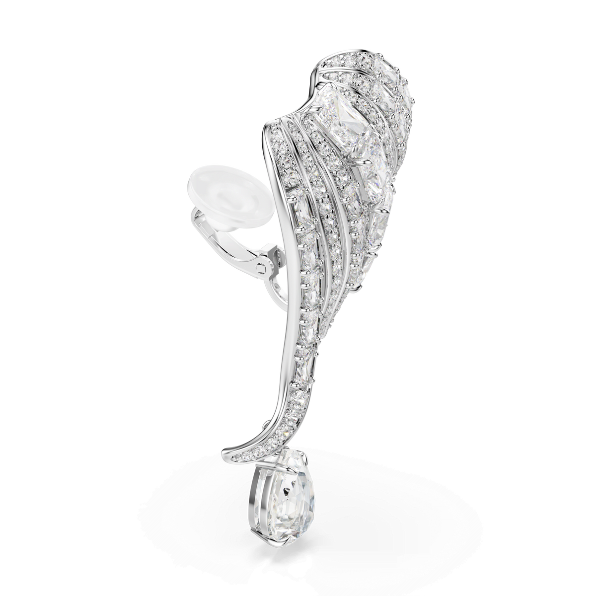 A pair of Swarovski Vienna clip earrings, crafted in rhodium-plated metal and adorned with mixed-cut sparkling Swarovski Zirconia, feature the iconic swan motif and a secure clip-on closure.