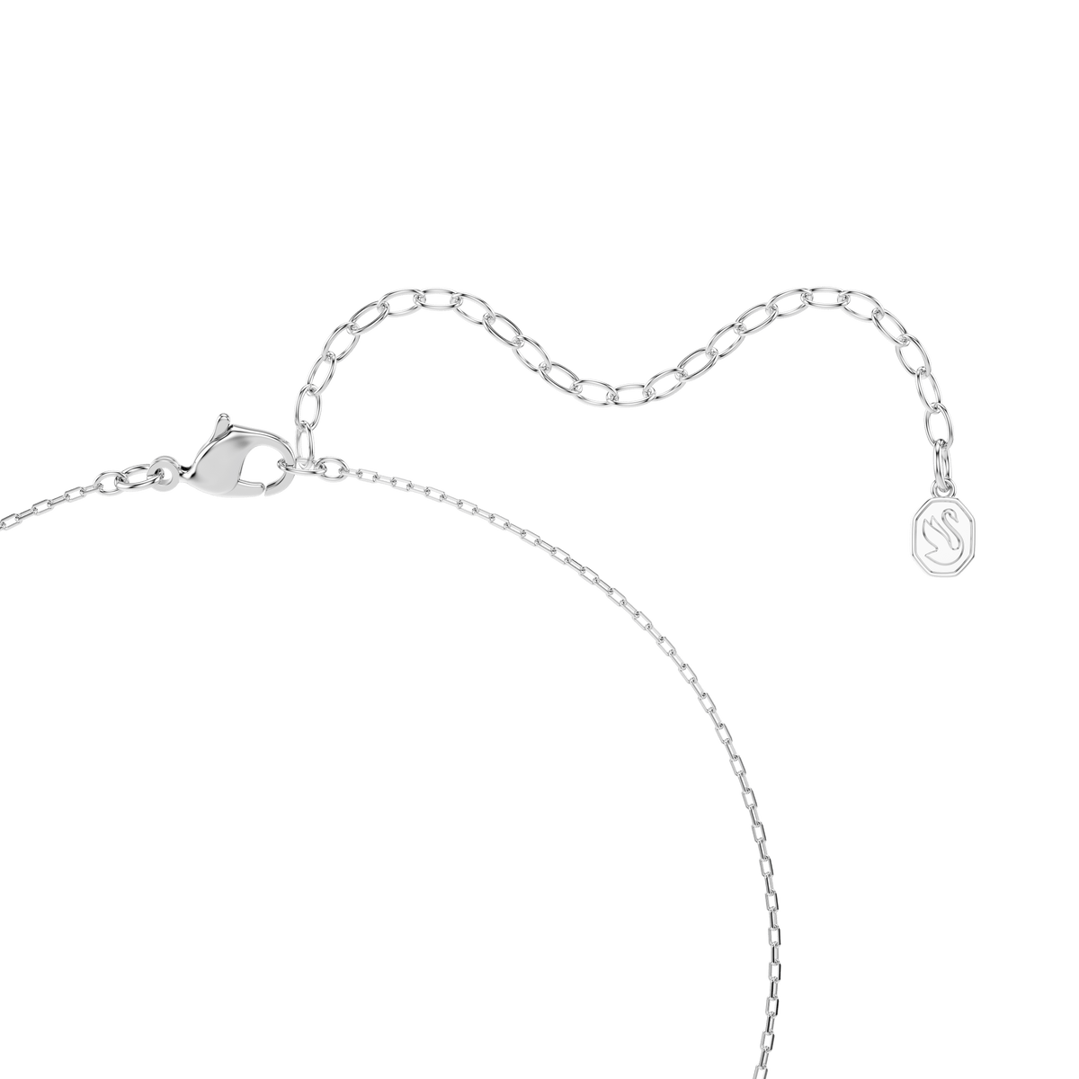 Here’s a rewritten sentence using the provided product data: The Swarovski Una Angelic pendant features mixed cuts in a vibrant green hue, set on a rhodium-plated chain. This elegant necklace is displayed against a plain white background, highlighting its sparkling details and refined craftsmanship.