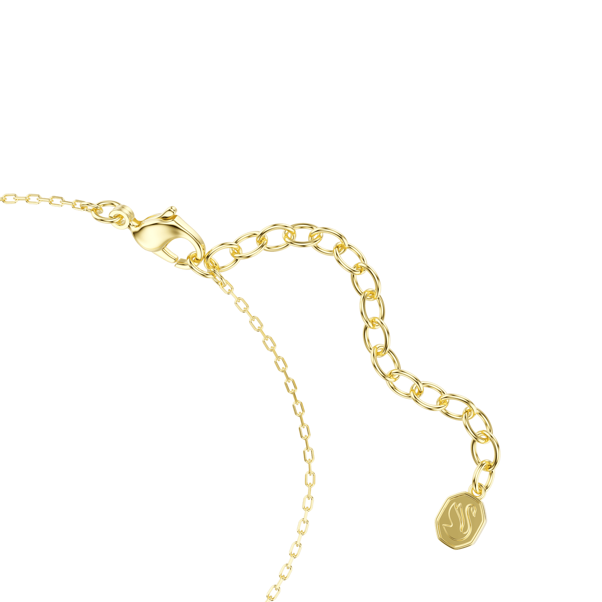 The Swarovski Only bracelet, featuring a round-cut light purple pavé crystallized design and an 18K gold finish, showcases an adjustable gold chain with an extension ending in a small engraved charm, displayed on a white background.