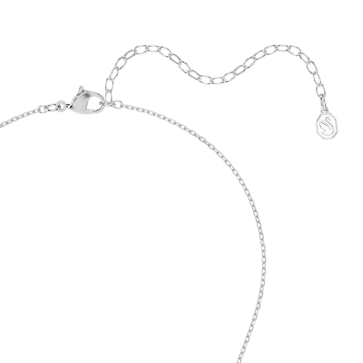 A refined rhodium-plated chain necklace from Swarovski’s Mesmera collection, featuring a marquise-cut white pendant and an adjustable length with a secure clasp.