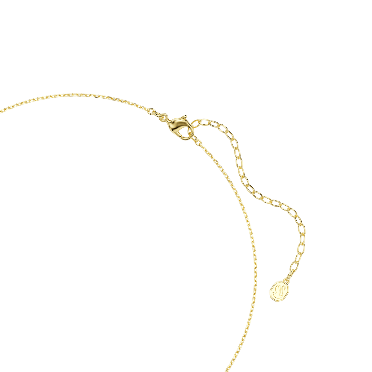 The Swarovski Sublima choker features a delicate gold-tone chain with an 18K gold finish, octagon-cut green crystals, a lobster clasp, and an adjustable extender ending in a small round charm. This elegant necklace by Swarovski is displayed on a white background.