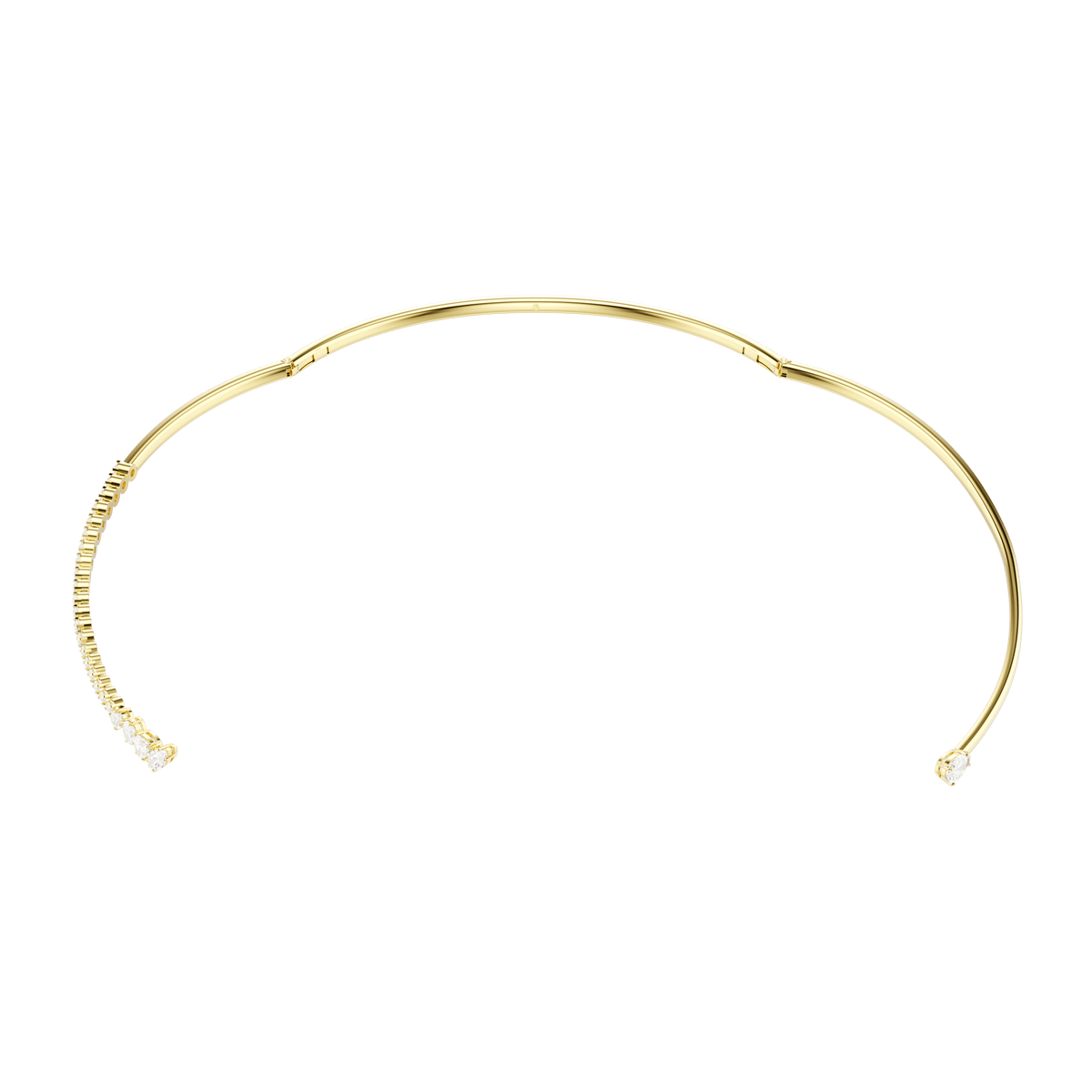 A minimalist Swarovski Mesmera choker featuring mixed-cut white Swarovski Zirconia on an 18K gold finish, displayed against a plain white background.