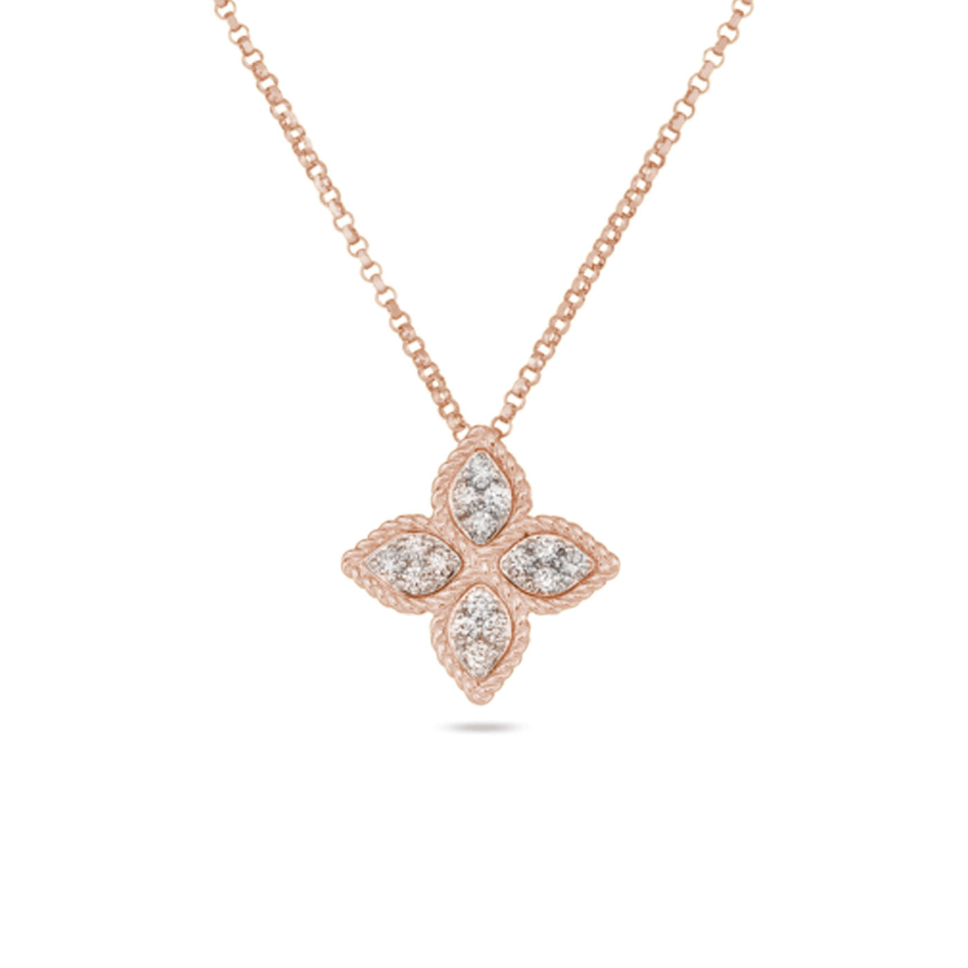 Roberto Coin 18K Rose Gold Medium Princess Flower Diamond Necklace Pendant