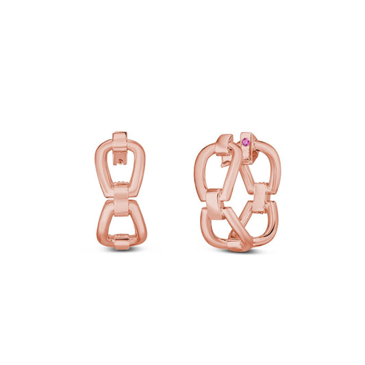 Introducing the Roberto Coin 18K Rosé Gold Diamond Classica Parisienne Earrings Exclusive from Roberto Coin: These elegant earrings showcase a bold, interlocking chain design inspired by Classica Parisienne style, each adorned with a delicate pink gemstone accent at the top. Displayed against a simple white background, they exude timeless sophistication.