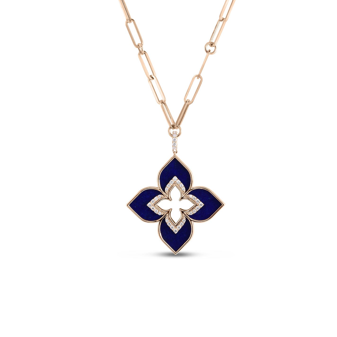 Roberto Coin Venetian Princess 18K Rose Gold Blue Lapis and Diamond Necklace Pendant