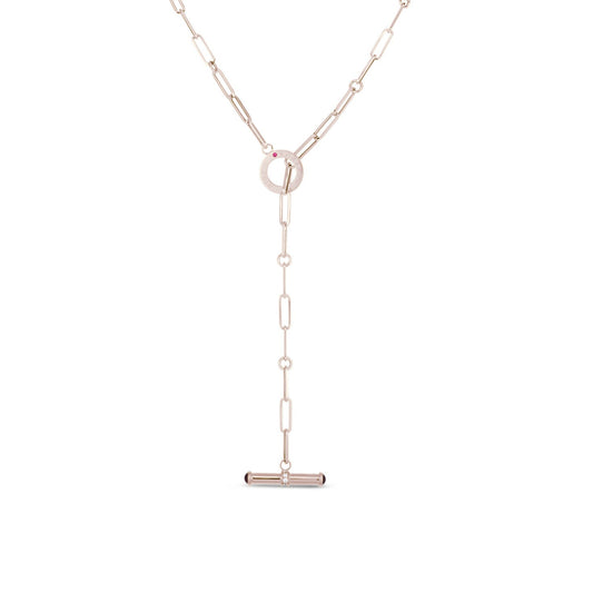 Introducing the Roberto Coin Designer 18K Rose Gold Paperclip Chain Diamond Toggle Closure Necklace—an exquisite piece crafted from 18 Karat rose gold. This stunning necklace features a distinctive paperclip chain and a diamond toggle closure that adds a touch of elegance to the design. Subtle accents of cabochon tourmaline further enhance its sophisticated allure, making it a perfect addition to any jewelry collection.