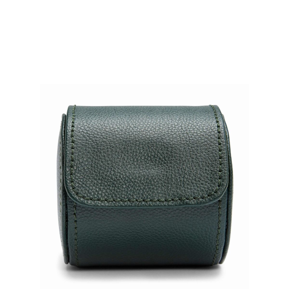 The WOLF 1834 British Racing Single Watch Roll by WOLF is a compact, dark green textured vegan leather pouch with a flap closure, showcased against a white background.