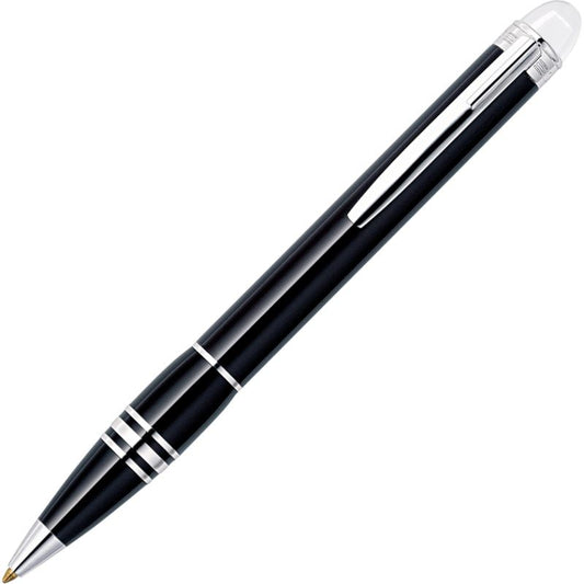 The Montblanc StarWalker Ballpoint Pen is a sleek black writing instrument with silver accents, featuring a retractable tip and a convenient clip for attachment. This design showcases the Montblanc emblem and embodies a modern, elegant style that exudes sophistication in every stroke.