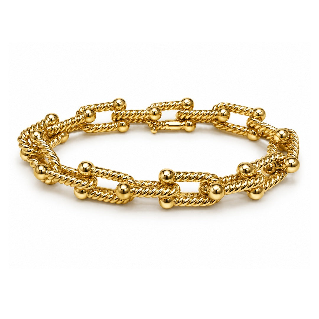 Raffi&Co.® 18K Yellow Gold Rope Link Bracelet with Bead Stations — front view