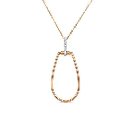 Experience the sophistication of the Roberto Coin Classica Parisienne 18K Rose Gold and Diamond Necklace. This exquisite piece showcases a minimalist teardrop pendant enhanced with a delicate band of diamonds, beautifully highlighting its elegant loop.