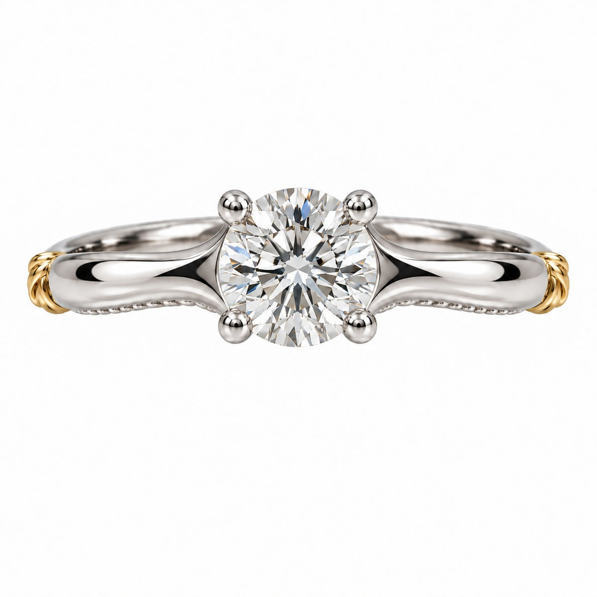 Raffi&Co.® 18K White Gold 1.00 ct Round Lab Grown Diamond Engagement Ring with Yellow Gold Accents — front view