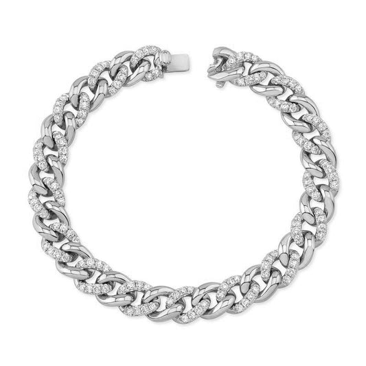 The Uneek 18K White Gold Diamond Bracelet, crafted with interlocking links and adorned with small round diamonds forming a complete circle, is displayed on a plain white background.