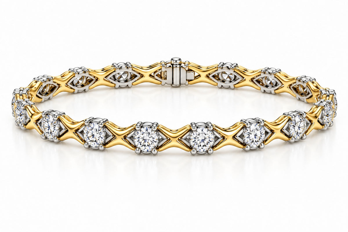 Raffi&Co.® 14K Two-Tone Gold 4.20 ctw Round Diamond X-Link Bracelet — front view