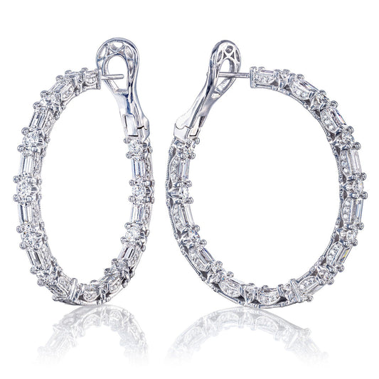 Tacori Classic Crescent RoyalT 18K White Gold Diamond Hoop Earrings feature sparkling diamonds all around, secure hinged clasps, and an elegant design that reflects light beautifully—true Tacori luxury.