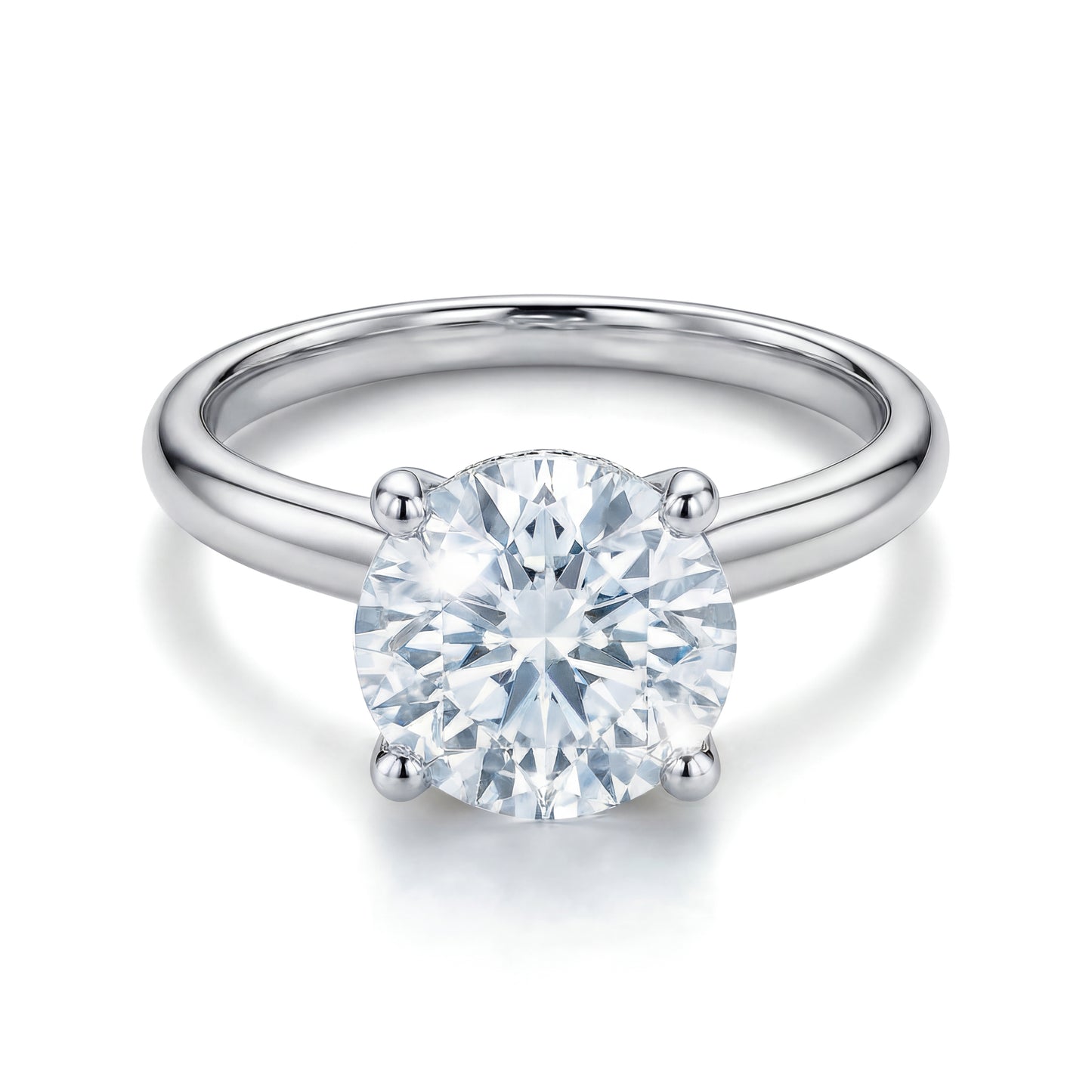 The Raffi&Co.® 14K White Gold Round Brilliant Lab Diamond Hidden Halo Engagement Ring showcases a round lab-grown diamond set in a polished white gold band.