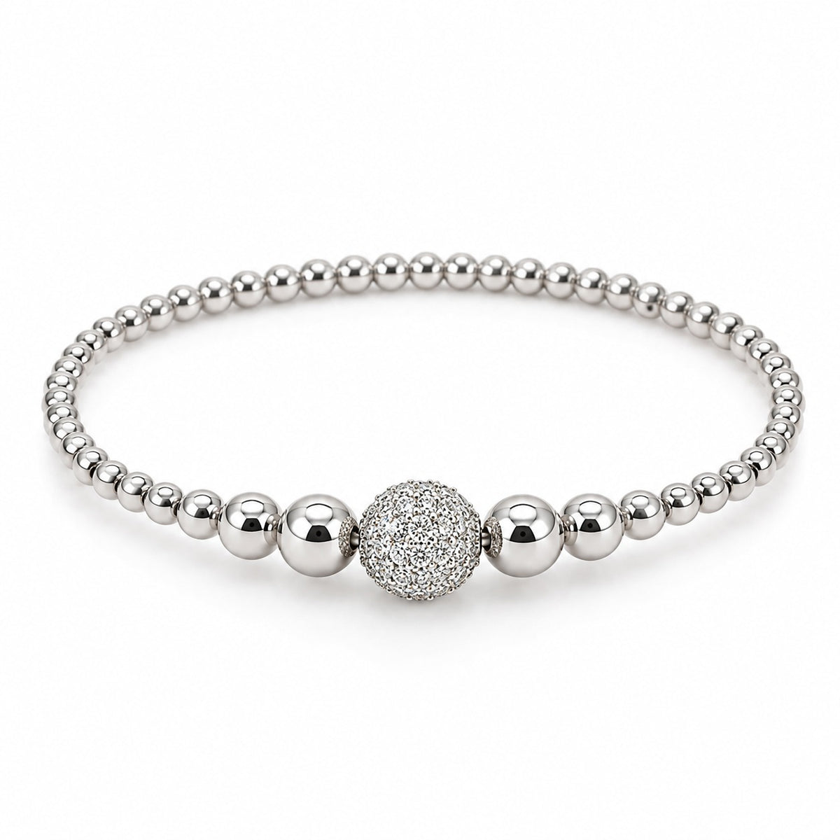 Raffi&Co.® 18K White Gold 0.75 ctw Round Diamond Pavé Bead Bracelet — front view