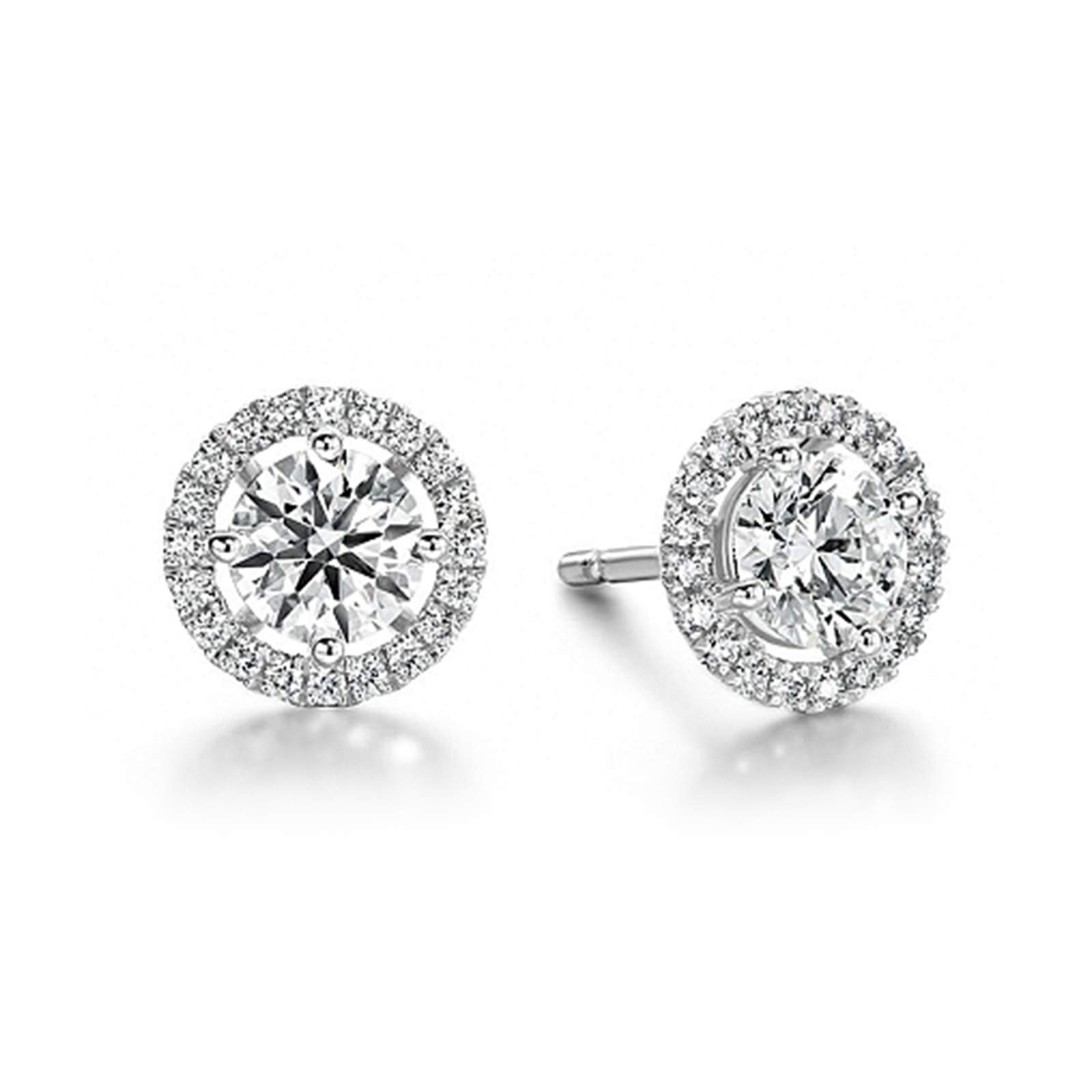 The Hearts On Fire Joy 18K White Gold Earrings from Hearts on Fire are a dazzling pair of earrings, showcasing round, brilliant-cut diamonds encircled by a halo of smaller diamonds.