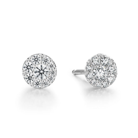 Introducing the Hearts On Fire Tessa Diamond Circle Earrings, exquisitely crafted in white gold and showcasing brilliant round diamonds set against a pristine white background.