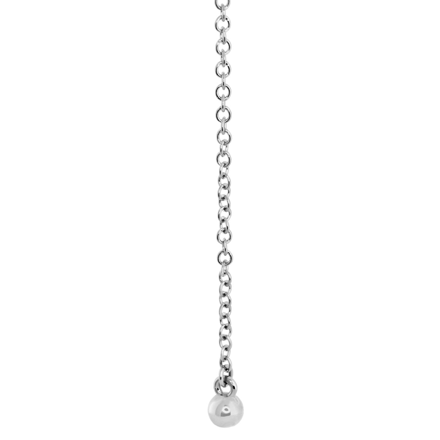 A delicate chain featuring small, round links descends vertically, culminating in the Hearts On Fire Liliana 18K Gold and Platinum Pendant, set against a plain white background.