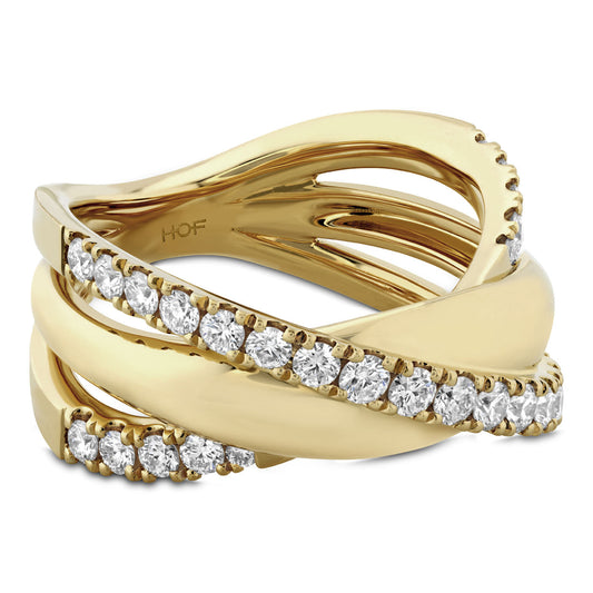 The Hearts On Fire Grace 18K Yellow Gold Round Brilliant Diamond XX Fashion Ring by Hearts on Fire features interwoven bands enhanced with dazzling diamonds, offering an elegant and luxurious look.