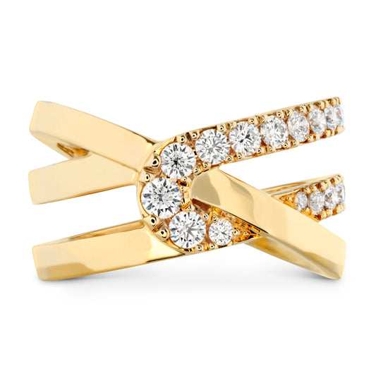 Presenting the Hearts On Fire Optima 18K Yellow Gold Round Brilliant Diamond Wrap Fashion Ring, this exquisite piece features a contemporary overlapping design in radiant yellow gold, accented with an array of small round diamonds gracefully set along the band.