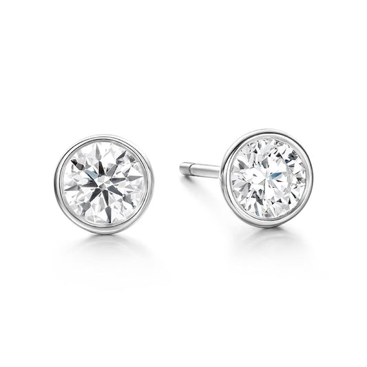 Hearts On Fire HOF Classic Stud Earrings in 18 Karat white gold featuring round, clear gemstones.