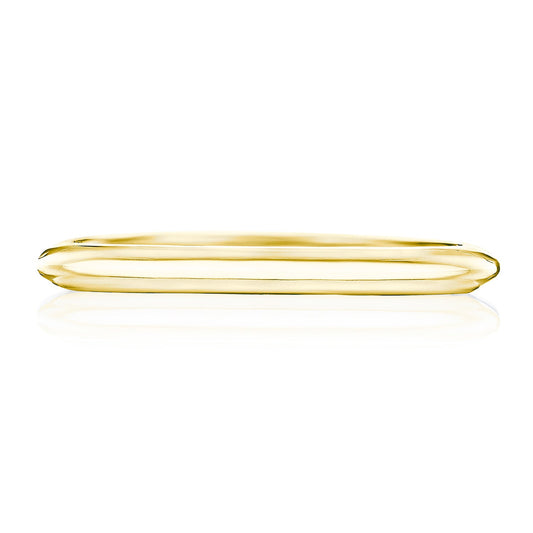 Displayed against a plain white background, the Tacori Founder Collection High Polish Finish 18K Yellow Gold Wedding Band with Anniversary Ring features a diamond-like polished surface and a slightly rounded shape, reminiscent of the elegance found in typical Tacori designs.