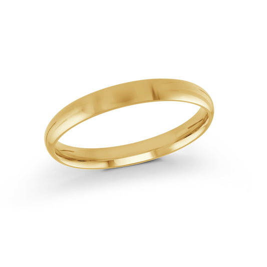 The Malo 10K Yellow Gold 3mm Wedding Band, in size 5, showcases a sleek and shiny surface against a white background.