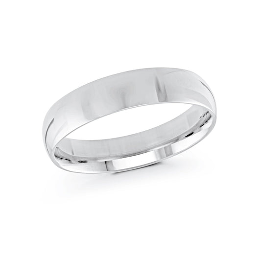 A refined Malo 10K White Gold 5mm wedding band, showcasing a sleek surface, set against a white background.