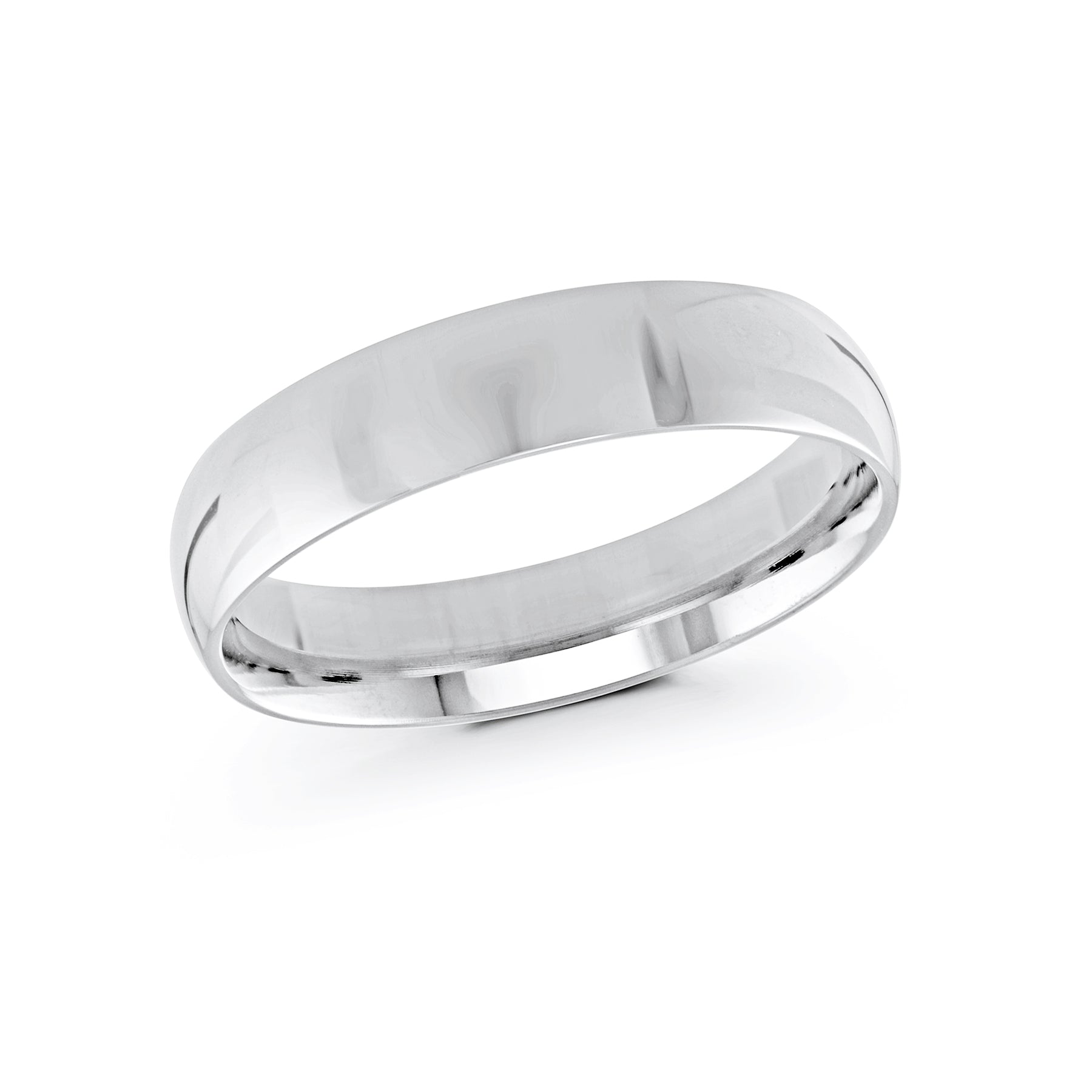 This 10K white gold wedding band from Malo, featuring a sleek and polished surface with a timeless design, is set against a white background.