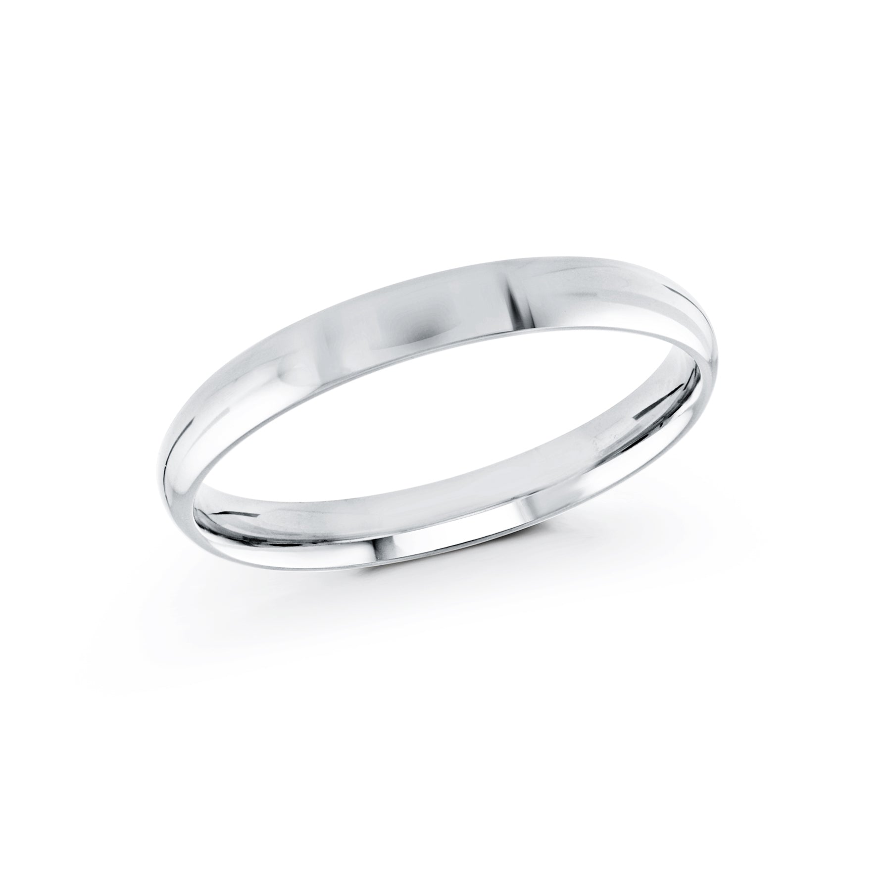 A sophisticated Malo 10K white gold wedding band, featuring a smooth and reflective surface. This size 10 ring presents a simple and classic design, elegantly showcased against a pristine white backdrop.