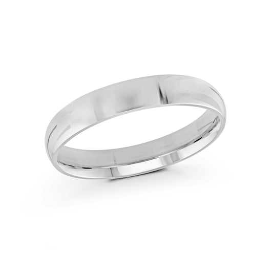 The Malo 10K White Gold 4mm Wedding Band, known for its simple and polished design, is showcased against a plain white background.