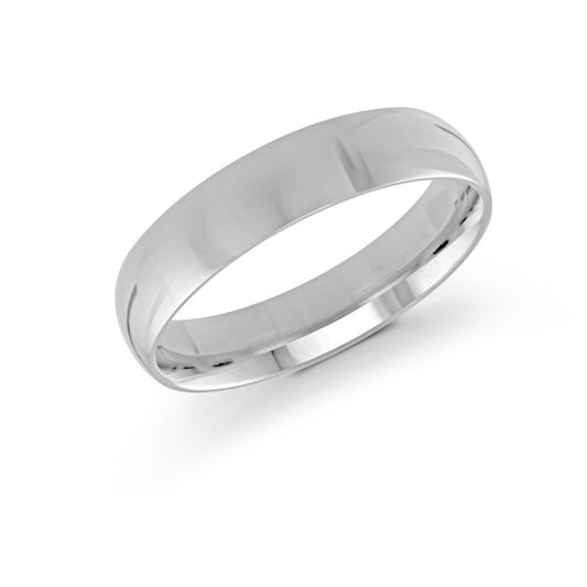 The Malo Polished 10K White Gold Wedding Band is elegantly displayed, showcasing its smooth, shiny surface against a white background.