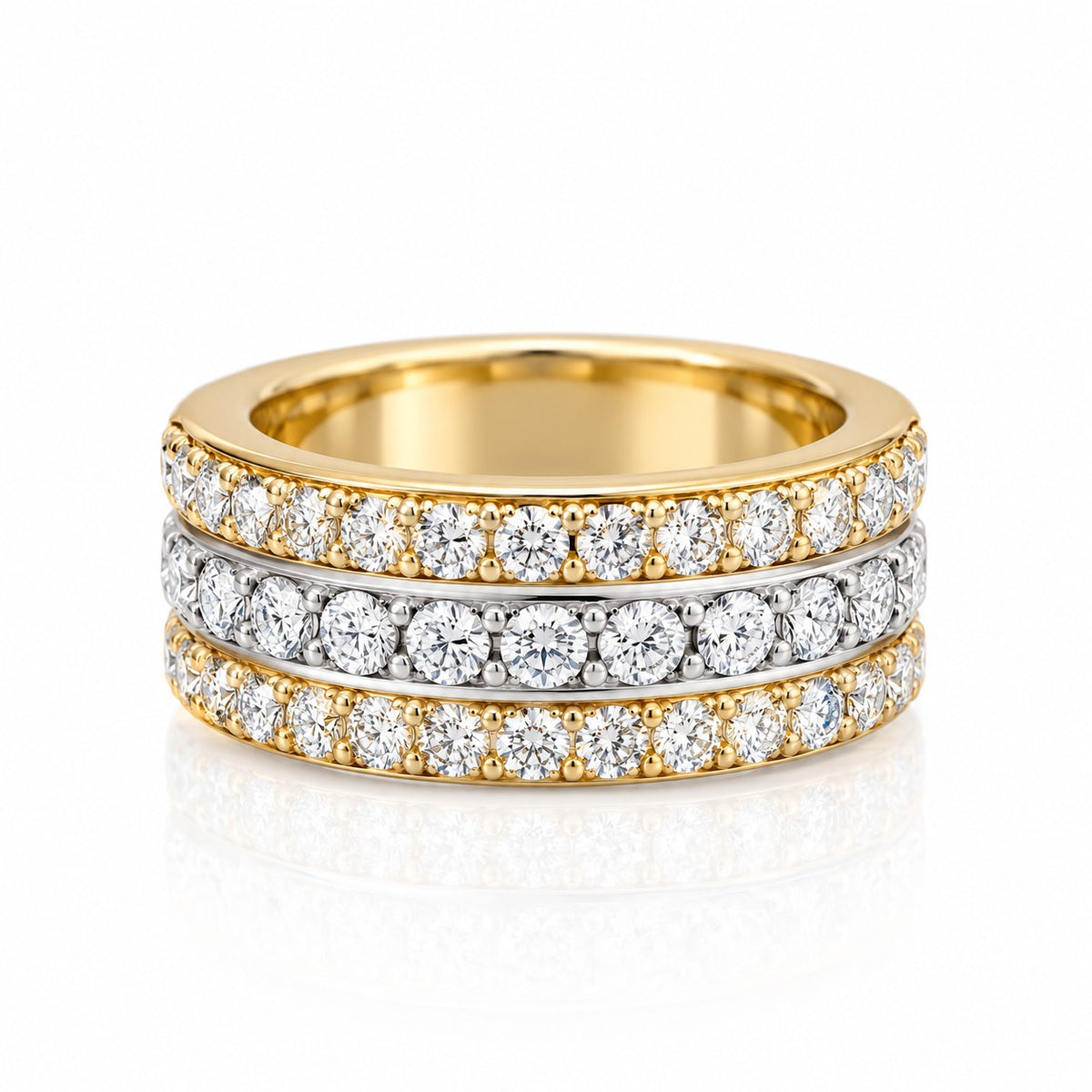 Raffi&Co.® 18K Two-Tone Gold 0.90 ctw Round Diamond Three-Row Ring — front view