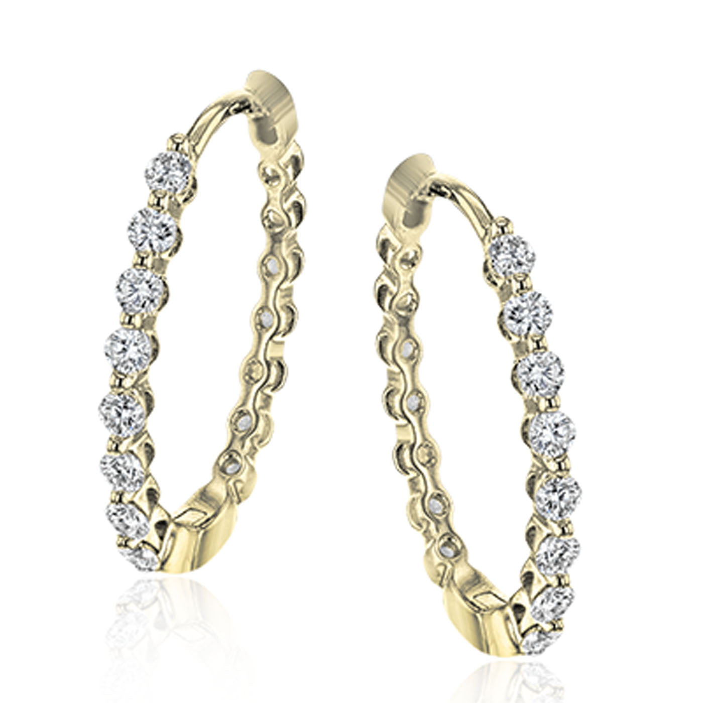Introducing the Simon G. 18K Yellow Gold Diamond Hoop Earrings, crafted by the renowned brand Simon G. These exquisite earrings feature a series of small, yellow diamonds set along their outer edge, all encased in lustrous 18k yellow gold with a polished finish that elevates their sophisticated and luxurious appeal.
