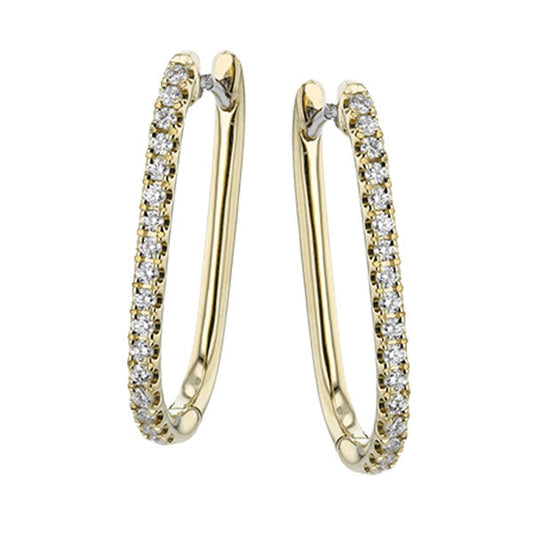 Simon G. 18K Yellow Gold Diamond Hoop Earrings feature 18K yellow gold embellished with small, sparkling diamonds.