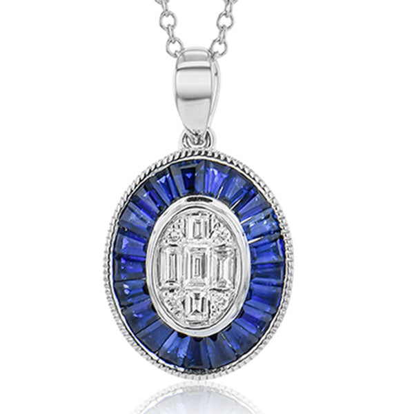 Simon G. 18K White Gold with Baguette Diamond and Sapphire Necklace Pendant