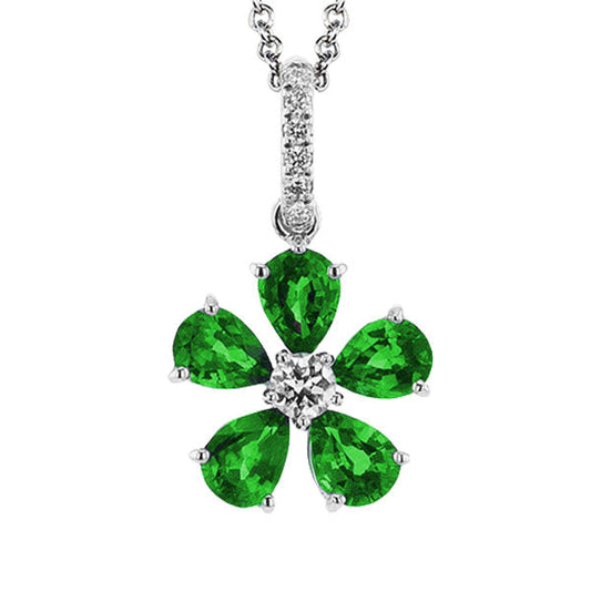 Simon G. 18K White Gold Diamond and Emerald Flower Necklace Pendant