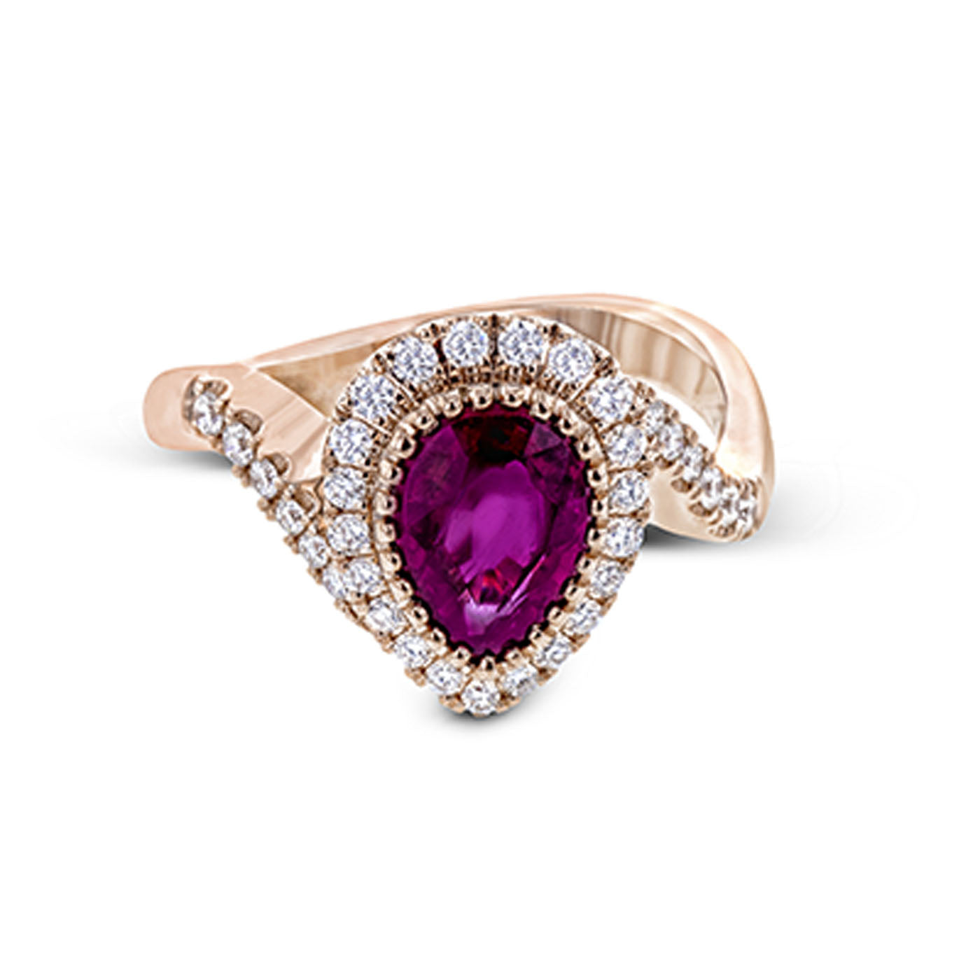 Simon G. 18K Rose Gold Pear Shape Ruby with Diamond Fashion Ring