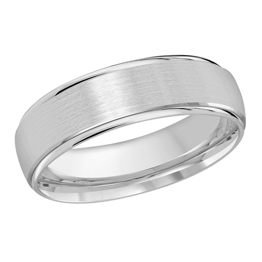 The Malo Platinum 6mm Wedding Band by the brand Malo showcases a stunning design with a matte finish on the outer surface and polished edges, elegantly presented on a plain white background.